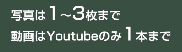 写真は1-3枚、動画はYoutubeかXのみ1本まで